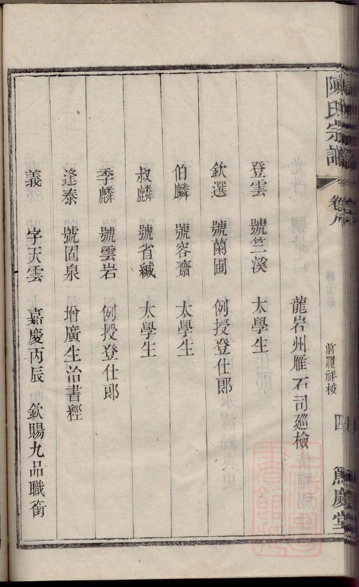 公良氏族谱字辈书